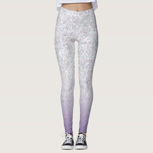 Grauer Lila Glitzer Glitzern Leggings (Vorderseite)