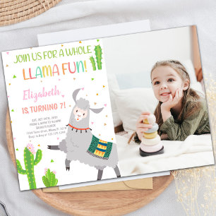 Grauer Llama Geburtstagseinladungen mit Foto Einladung