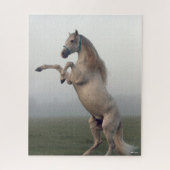 Grauer Lusitano-Hengst in Nebel Puzzle (Vertikal)