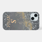Grauer Marmor Chic Gold Glitter Monogramm iPhone 15 Hülle (Rückseite (Horizontal))