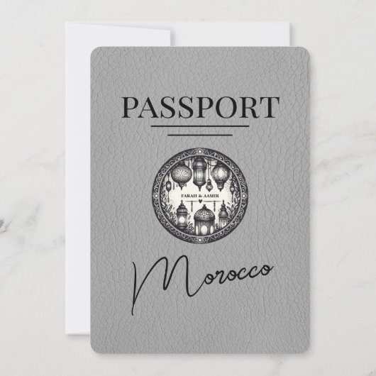 Grauer Marokko Pass Einladung Hochzeit (Rückseite)
