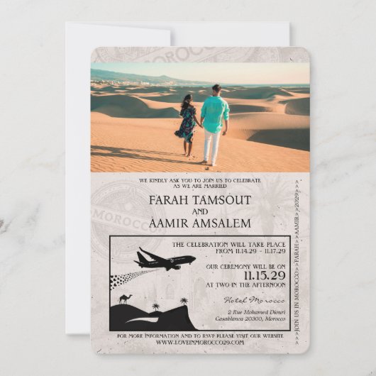 Grauer Marokko Pass Einladung Hochzeit (Vorderseite)