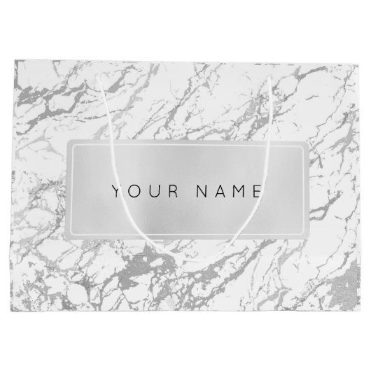 Grauer Metallischer Minimalmarmor Graustein Große Geschenktüte (Rückseite)