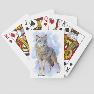 Grauer Mexikanischer Wolf spielt Karten Spielkarten