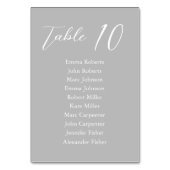 Grauer Minimalistischer Script-Hochzeitsplan Tischnummer (Vorderseite)