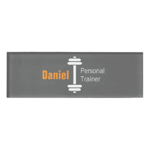 Grauer Moderner Fitness-Personaltrainer Gewichte N Namenschild