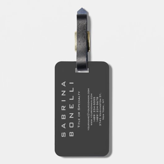 Grauer, moderner Monogram Minimalistisch Chic Gepäckanhänger (Rückseite vertikal)