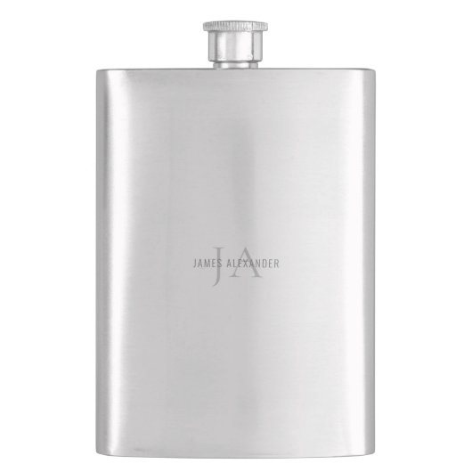 Grauer Monogramm Individuelle Name für seine Wasse Flachmann (Vorderseite)