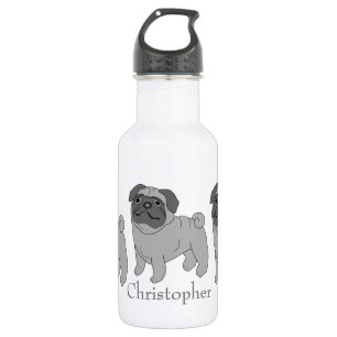 Grauer Mops Dog Design Personalisiert Edelstahlflasche