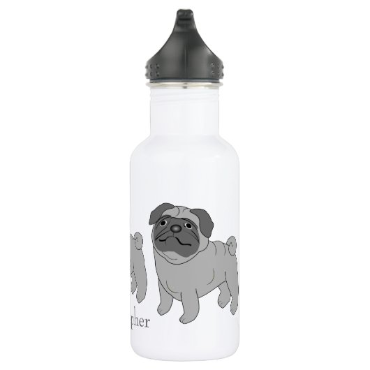 Grauer Mops Dog Design Personalisiert Edelstahlflasche (Rechts)