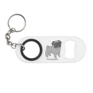 Grauer Mops Dog Design Personalisiert Mini Flaschenöffner