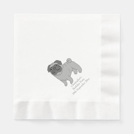 Grauer Mops Dog Design Personalisiert Serviette (Vorderseite)