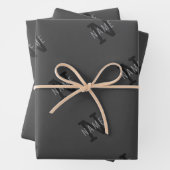 Grauer Name und Monogramm Muster Geschenkpapier Set (Beispiel)