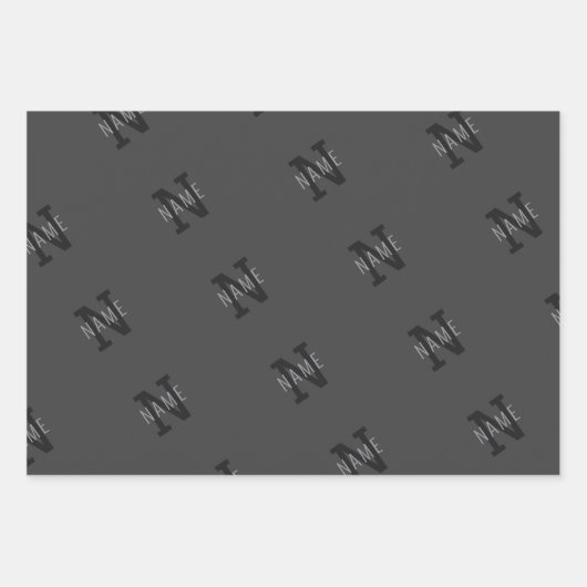 Grauer Name und Monogramm Muster Geschenkpapier Set (Vorderseite)