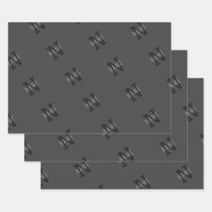 Grauer Name und Monogramm Muster Geschenkpapier Set