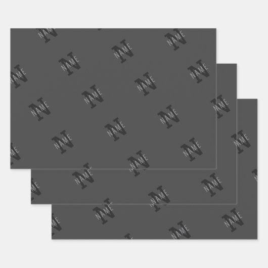 Grauer Name und Monogramm Muster Geschenkpapier Set (Set)