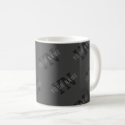 Grauer Name und Monogramm Muster Kaffeetasse (VorderseiteRechts)