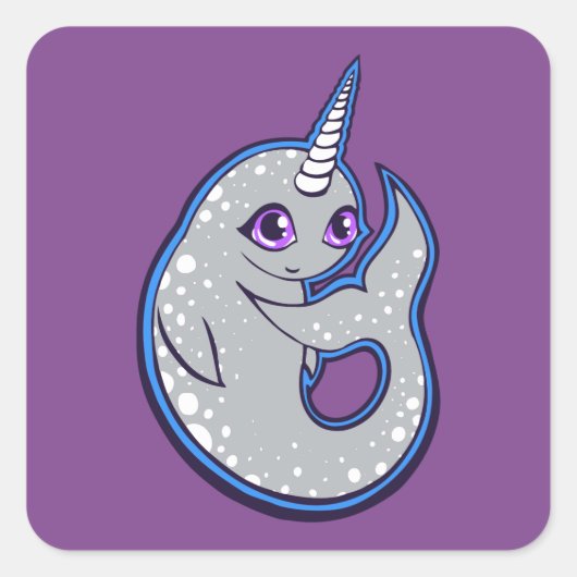 Grauer Narwal mit Zeichnend Spots Quadratischer Aufkleber (Vorderseite)