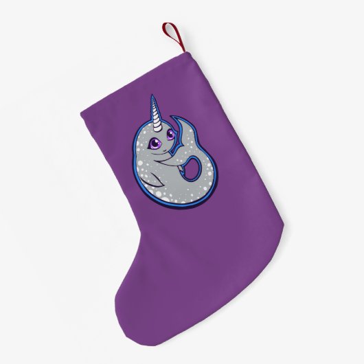 Grauer Narwhal mit Löffel Tinte Zeichnend Design Kleiner Weihnachtsstrumpf (Rückseite (Hängend))