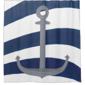 Grauer Nautikanker Kurven Blau und Weiße Streifen Duschvorhang (Vorderseite)