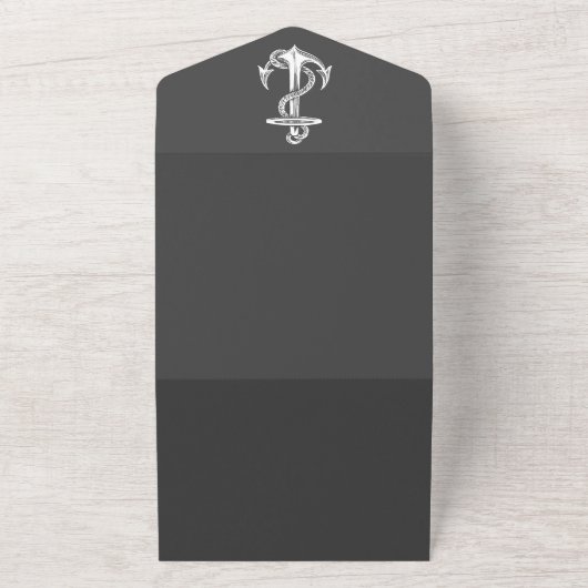 Grauer, nautischer Anker in einer Hochzeit All In One Einladung (Außenbereich)