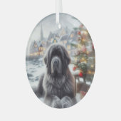 Grauer Neufundland-Hund Ornament Aus Glas (Vorderseite links)