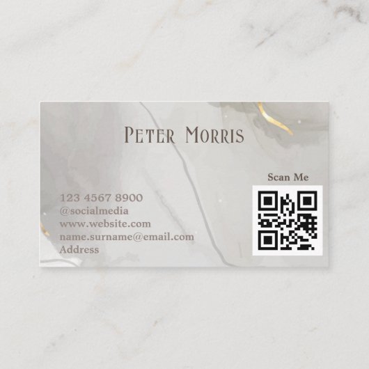 Grauer Neutral Tone Minimalistisch QR Code Berufli Visitenkarte (Rückseite)