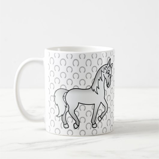 Grauer Niedlicher Cartoon Trotting Horse Kaffeetasse (Links)
