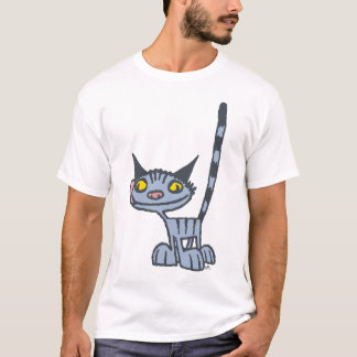 Grauer Niedlicher und Cooler Kitty Cartoon T - Shi T-Shirt