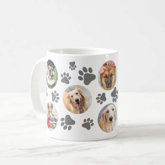 Grauer Pawprint 8 Hunde FotoCollage Kaffeetasse (Vorderseite Links)