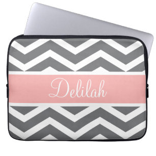 Grauer Peach Zickzack Individuelle Name Laptopschutzhülle