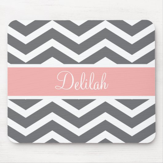 Grauer Peach Zickzack Individuelle Name Mousepad (Vorne)
