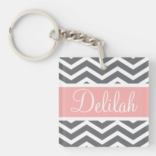 Grauer Peach Zickzack Individuelle Name Schlüsselanhänger (Vorderseite)