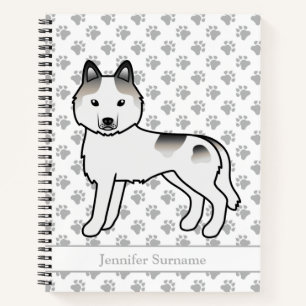 Grauer Piebald Siberian Husky Cartoon-Hund & Text Notizblock