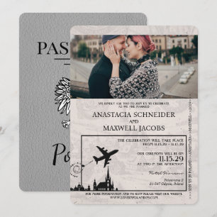 Grauer polnischer Reisepass Hochzeitseinladung Einladung