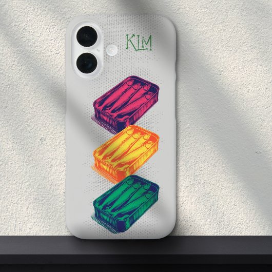 Grauer Pop Art Sardine Art Grunge Zeichn Monogram Case-Mate iPhone Hülle