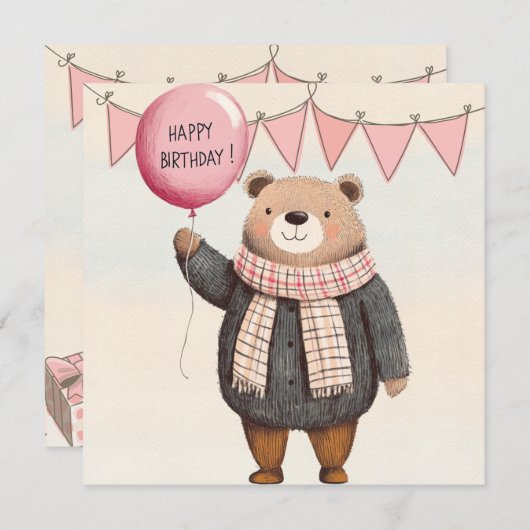 Grauer Pullover mit Kariertem Scarf Einladung (Vorne/Hinten)