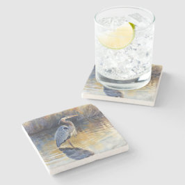 Grauer Reiher Fluss Aquarelle Steinuntersetzer