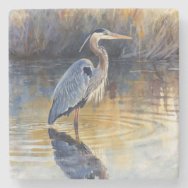 Grauer Reiher Fluss Aquarelle Steinuntersetzer