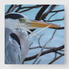 Grauer Reiher Quadratische Wanduhr