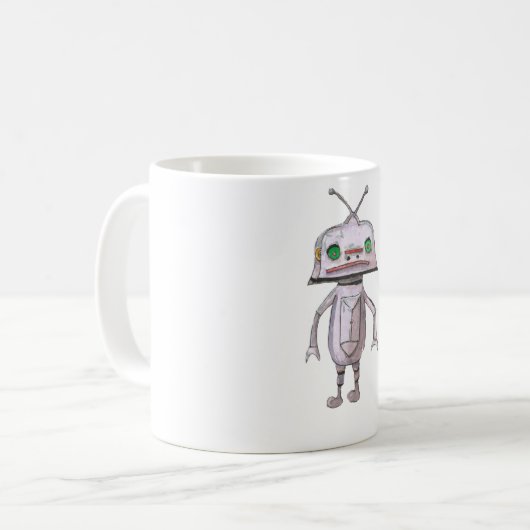 Grauer Roboter 11-Unze-klassische weiße Tasse (Vorderseite Links)