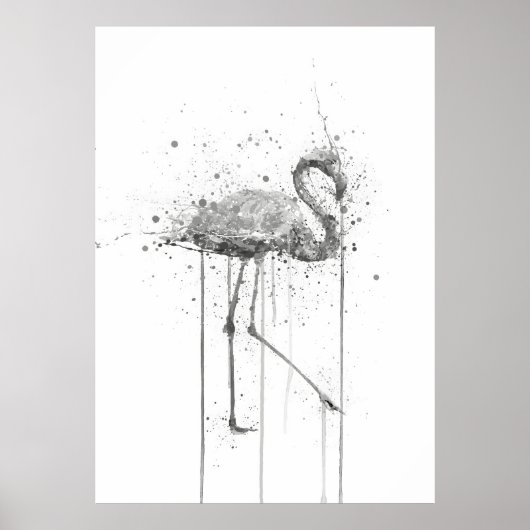 Grauer Rosa Flamingo Poster (Vorne)