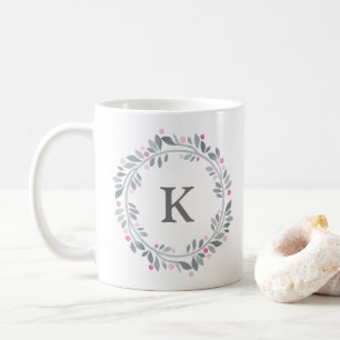 Grauer Rosa Floraler Monogramm  Kaffeetasse