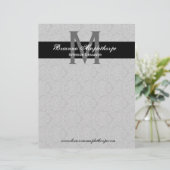 Grauer Schwarz-weißer Damast-Monogramm-Briefkopf Briefbogen (Stehend Vorderseite)