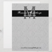 Grauer Schwarz-weißer Damast-Monogramm-Briefkopf Briefbogen (Vorne/Hinten)