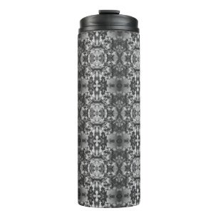 Grauer, schwarz-weißer Kaleidoskop-Thermotumbler Thermosbecher