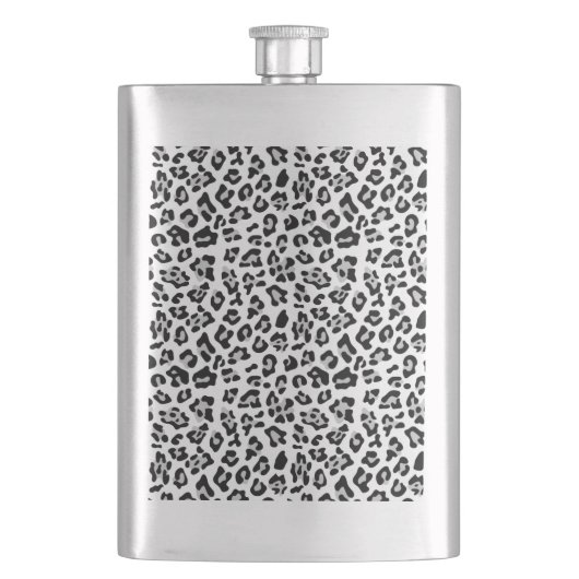 Grauer schwarzer Leopard-Tierdruck-Muster Flachmann (Vorderseite)