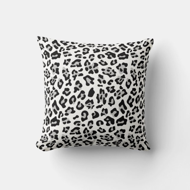 Grauer schwarzer Leopard-Tierdruck-Muster Kissen (Vorderseite)