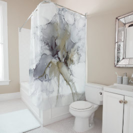 Grauer, schwarzer und goldener Duschvorhang