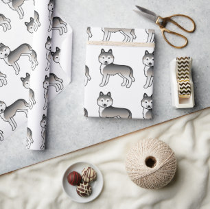 Grauer Siberian Husky Süßer Hund Muster Geschenkpapier